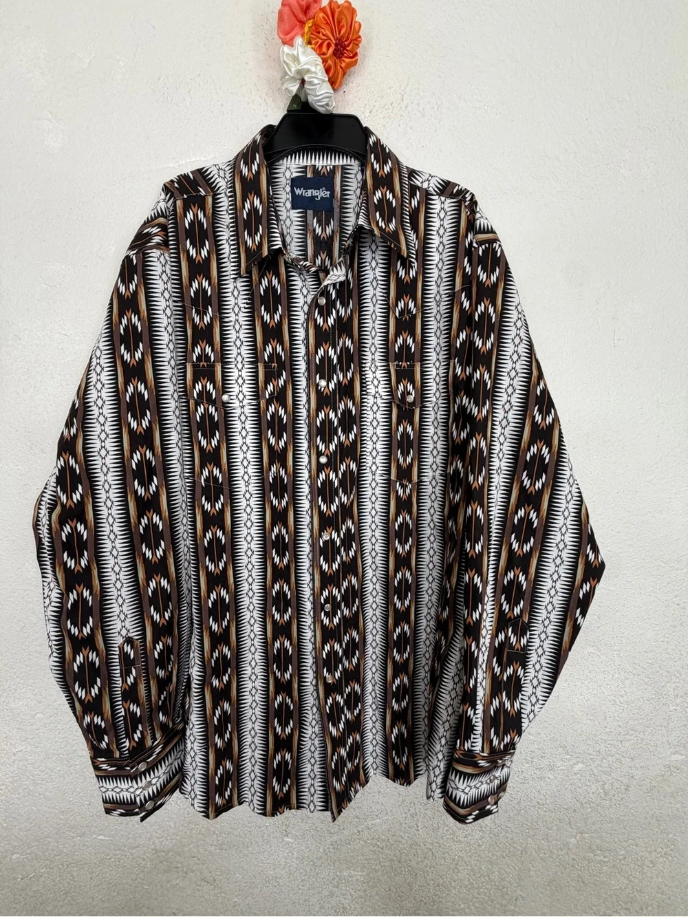 Wrangler Southwestern Print Button-Up Shirt - Black & Brown